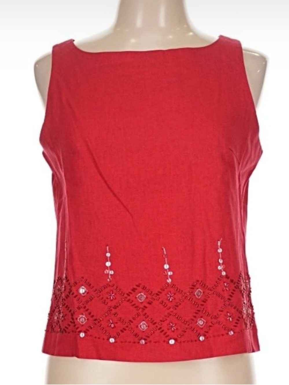 Women’s Red Sleeveless Embellished Tank Top